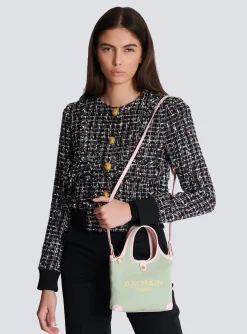 Women Balmain Mini Canvas And Leather B-Army Grocery Bag