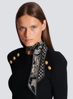 Women Balmain Mini Monogram And Paisley Reversible Scarf