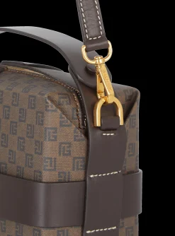 Women Balmain Mini Monogram Canvas And Leather Box Bag
