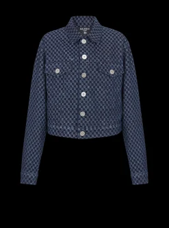 Women Balmain Mini Monogram Jacquard Denim Jacket