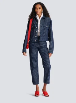 Women Balmain Mini Monogram Jacquard Denim Jacket