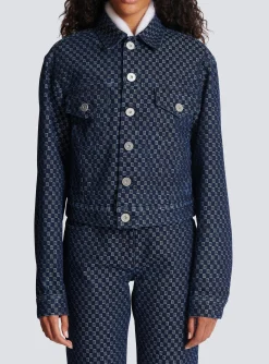 Women Balmain Mini Monogram Jacquard Denim Jacket