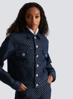 Women Balmain Mini Monogram Jacquard Denim Jacket