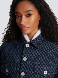 Women Balmain Mini Monogram Jacquard Denim Jacket