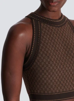 Women Balmain Mini Monogram Jacquard Top