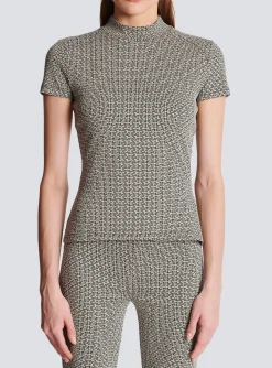 Women Balmain Mini Monogram Jacquard Top