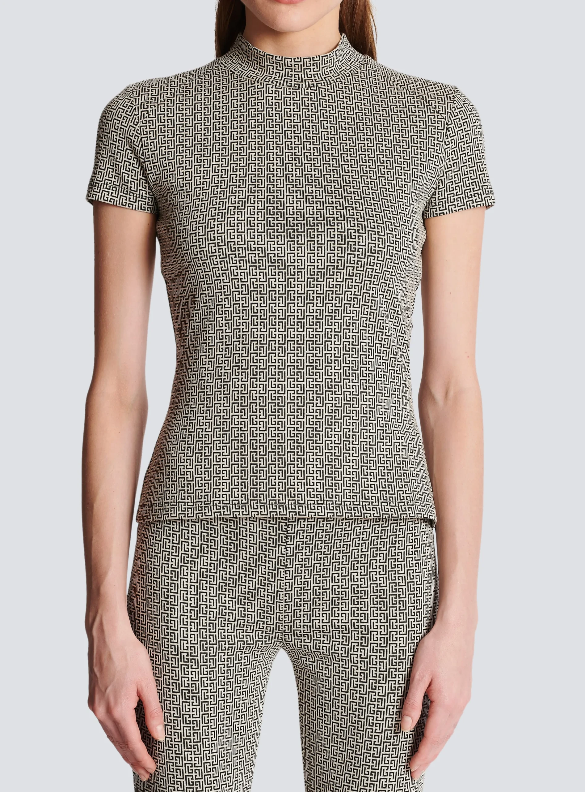 Women Balmain Mini Monogram Jacquard Top