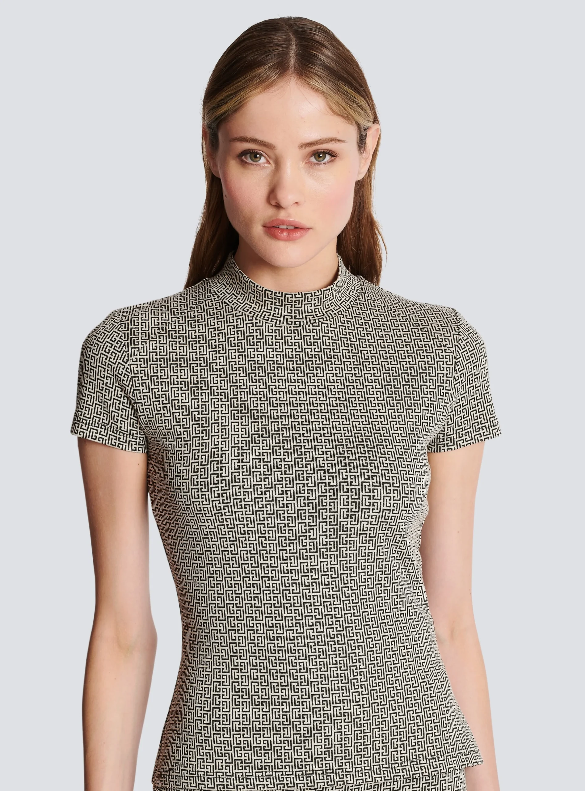 Women Balmain Mini Monogram Jacquard Top