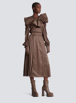 Women Balmain Mini Monogram Pleated Midi Skirt
