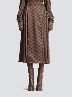 Women Balmain Mini Monogram Pleated Midi Skirt