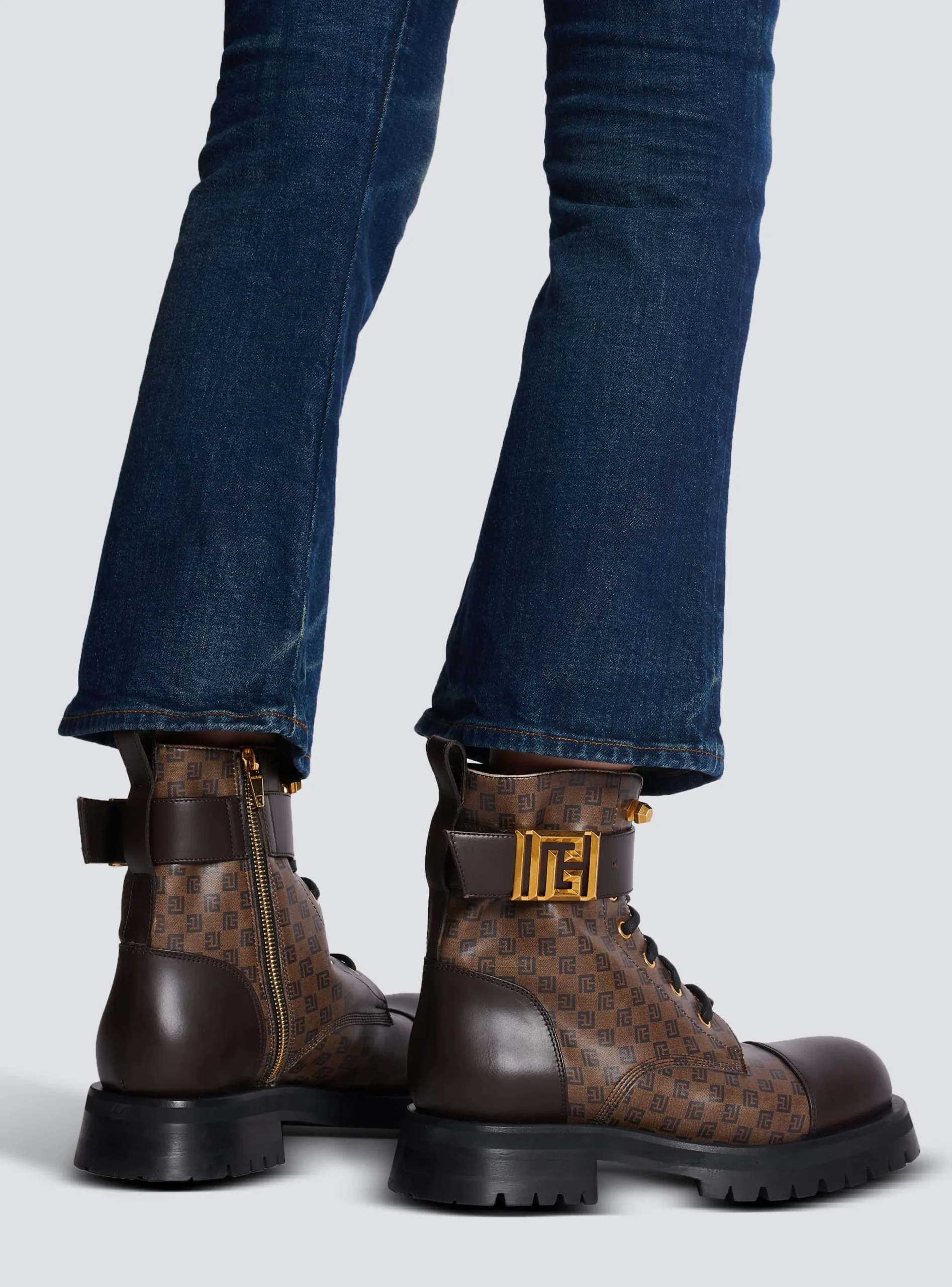 Women Balmain Mini Monogram Romy Army Boots