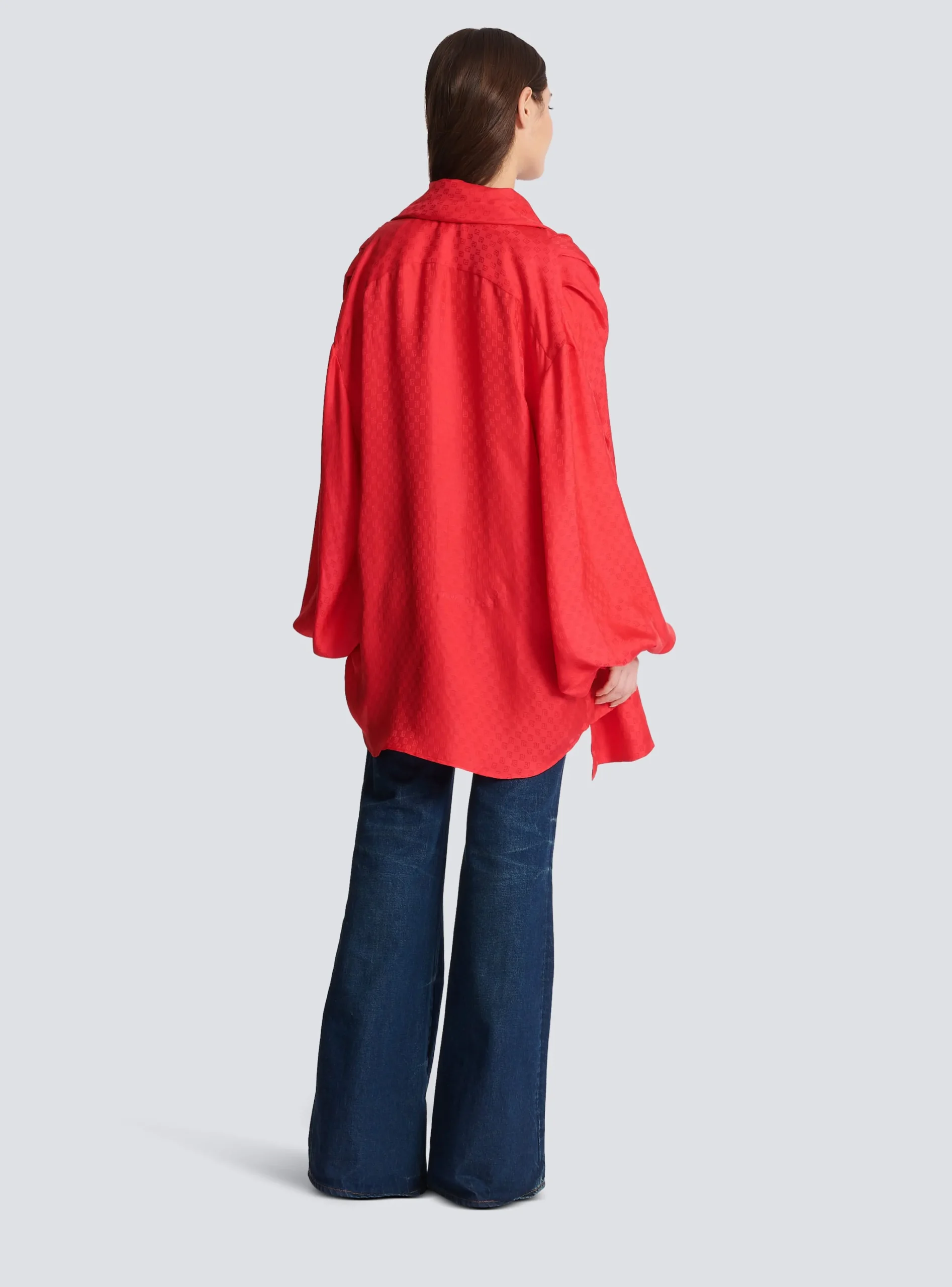 Women Balmain Mini Monogram Silk Shirt
