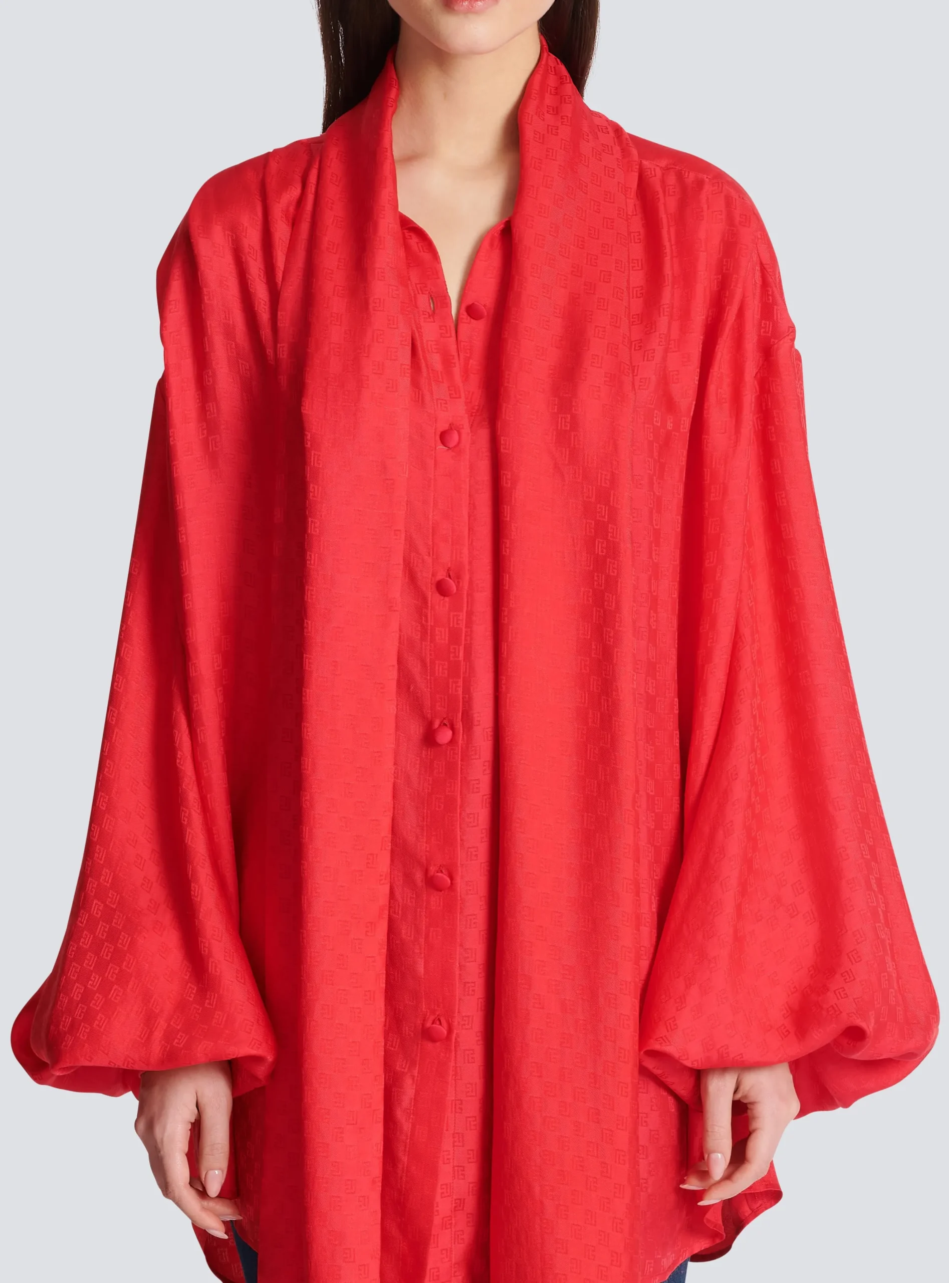 Women Balmain Mini Monogram Silk Shirt