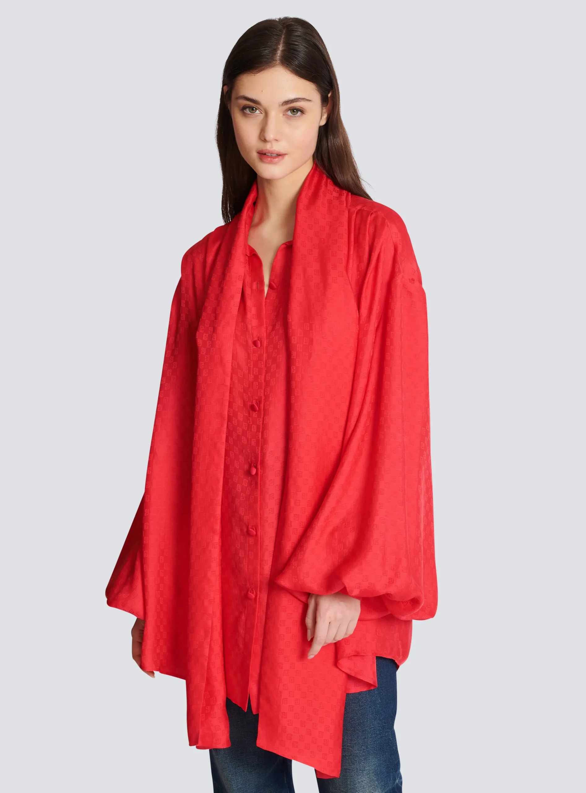 Women Balmain Mini Monogram Silk Shirt