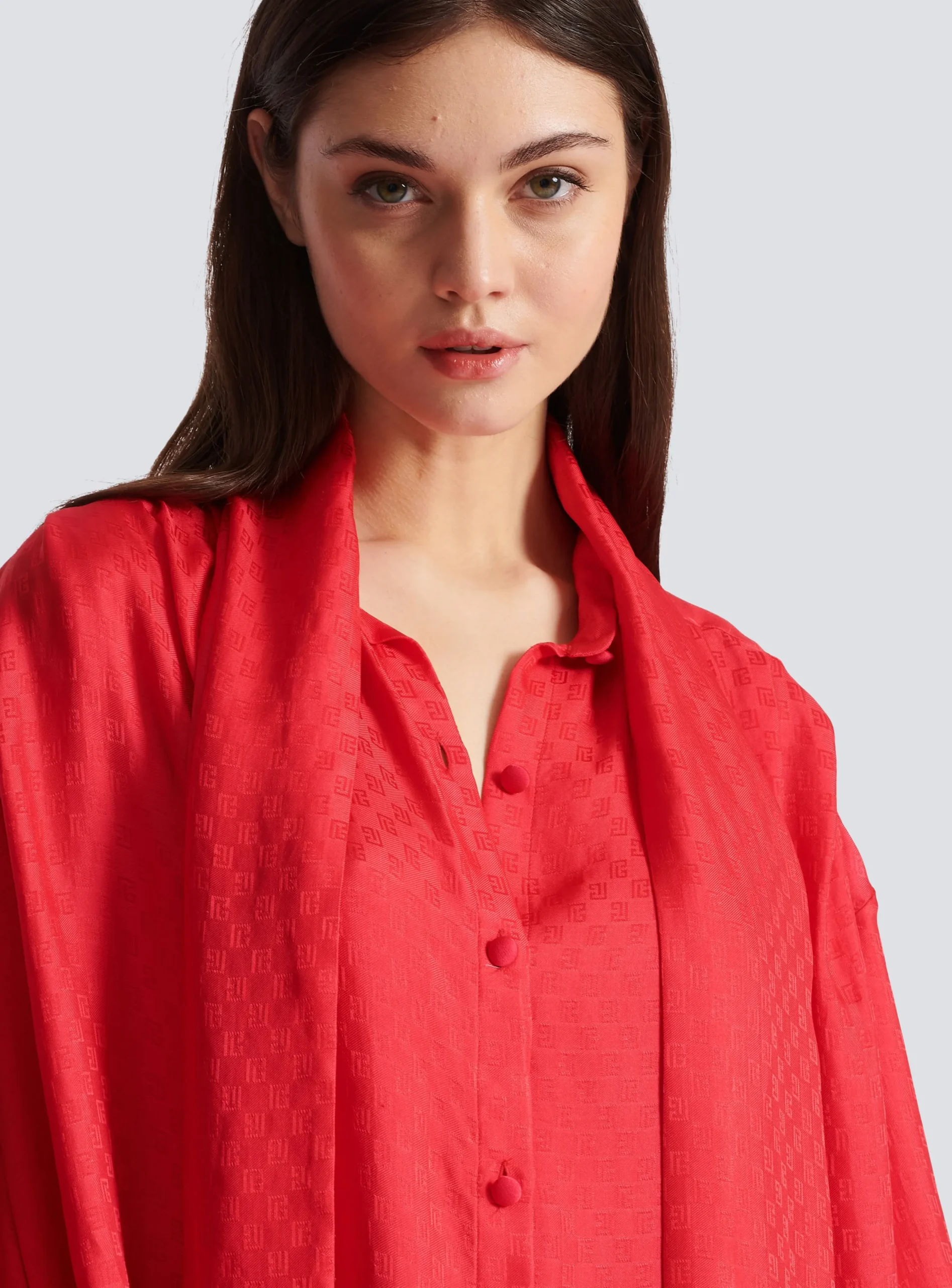 Women Balmain Mini Monogram Silk Shirt