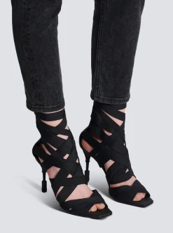 Women Balmain Moneta Leather And Elastic  sandals With Logo