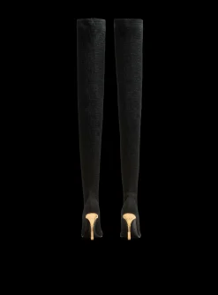 Women Balmain Moneta Mesh Thigh Boots With Monogram