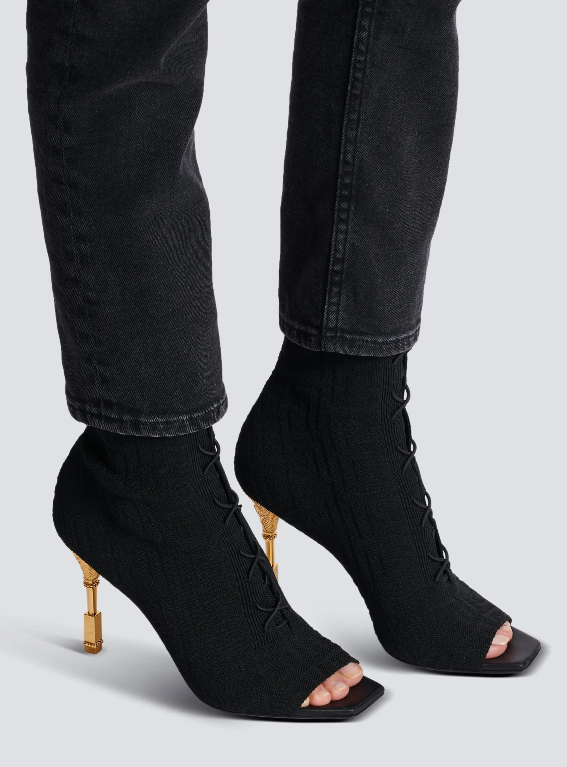 Women Balmain Moneta Monogram Knit Ankle Boots