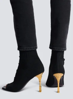 Women Balmain Moneta Monogram Knit Ankle Boots