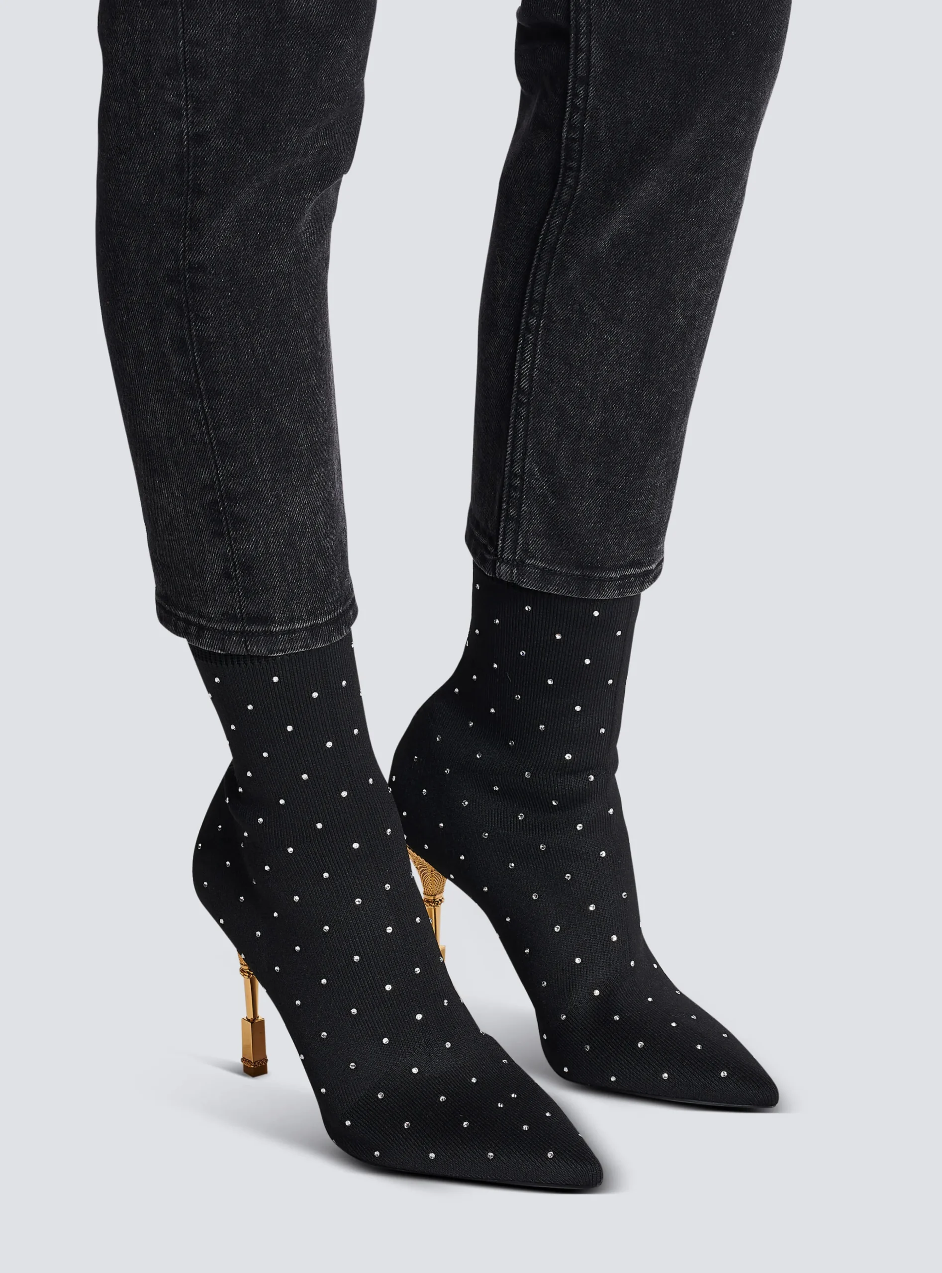 Women Balmain Moneta Rhinestoned Knit Ankle Boots
