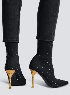 Women Balmain Moneta Rhinestoned Knit Ankle Boots