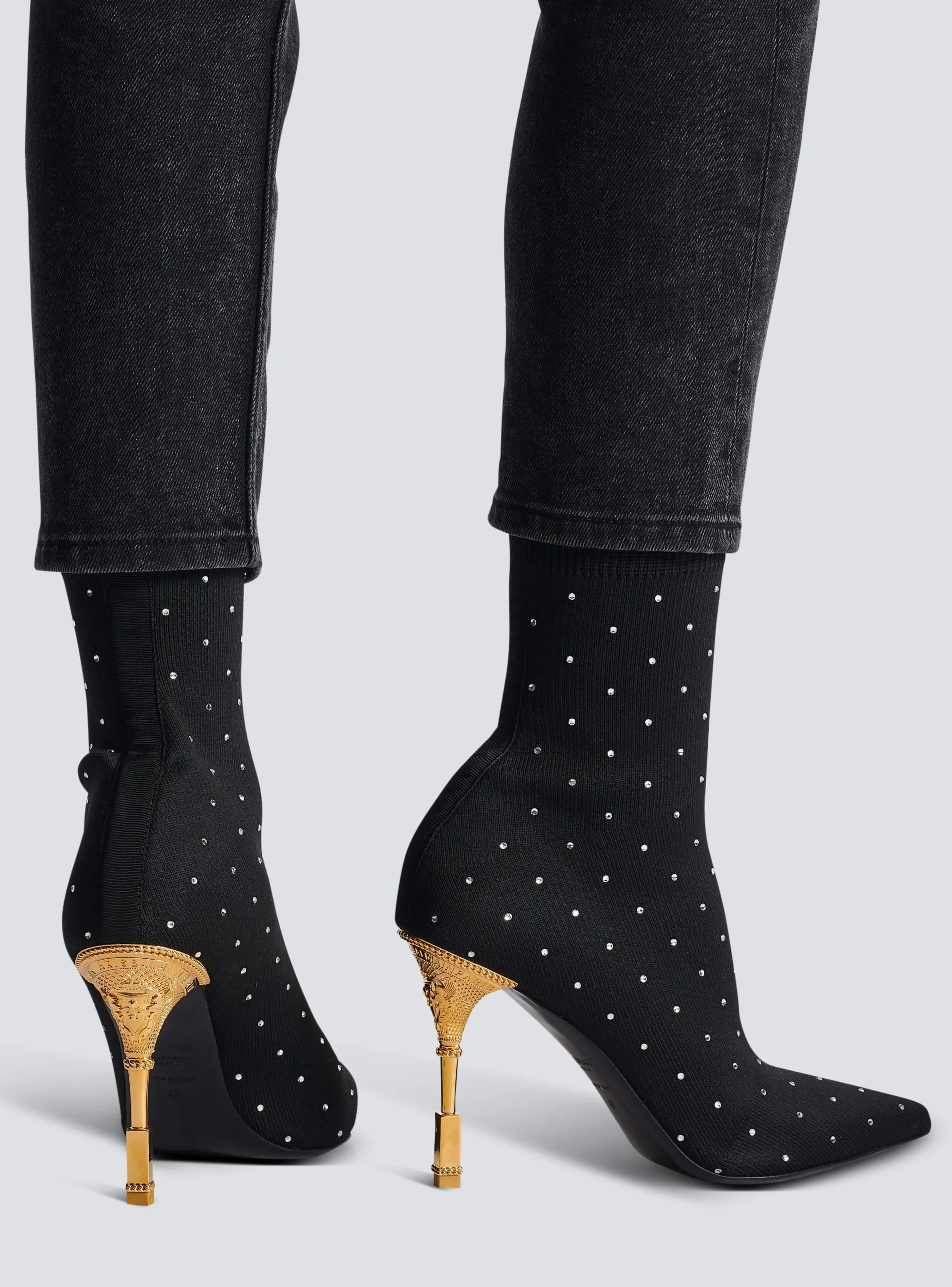 Women Balmain Moneta Rhinestoned Knit Ankle Boots