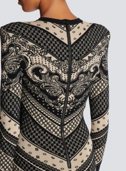 Women Balmain Monogram And Paisley Knit Short Dress