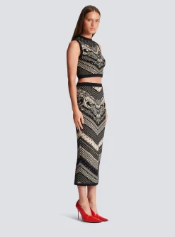 Women Balmain Monogram And Paisley Knit Tank Top