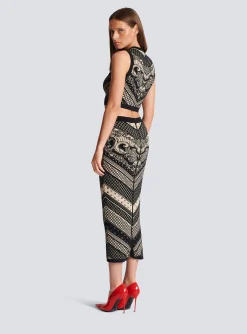 Women Balmain Monogram And Paisley Knit Tank Top