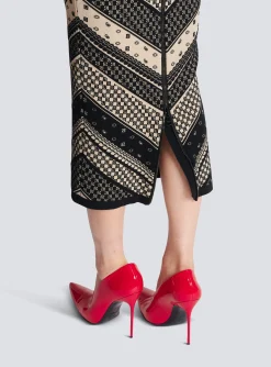 Women Balmain Monogram And Paisley Knit Skirt