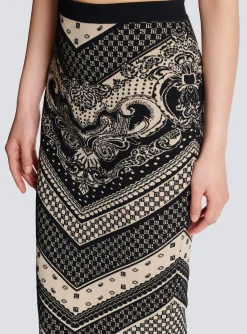 Women Balmain Monogram And Paisley Knit Skirt
