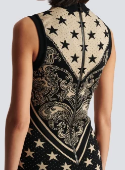 Women Balmain Monogram And Star Knit Short Dress