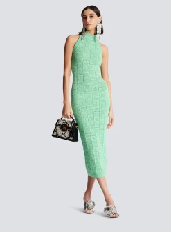 Women Balmain Monogram Knit Backless Dress