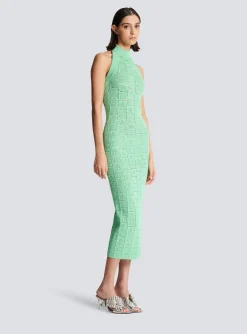 Women Balmain Monogram Knit Backless Dress