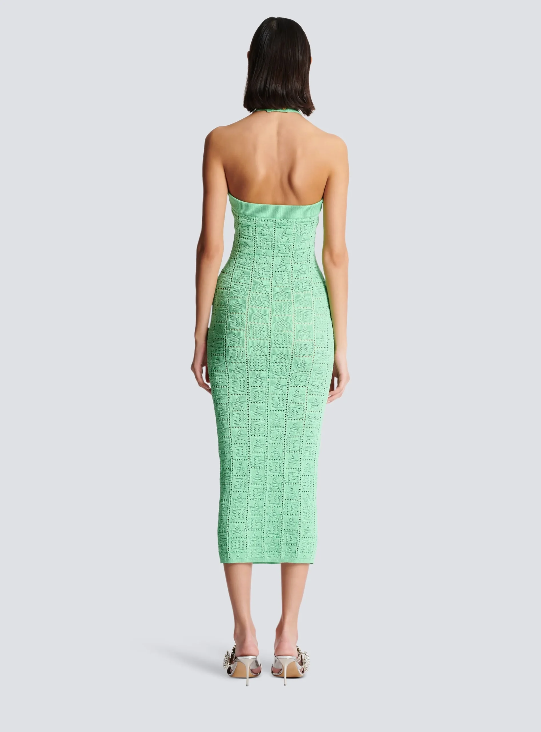 Women Balmain Monogram Knit Backless Dress