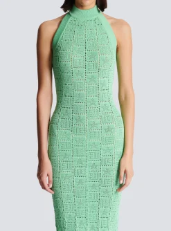 Women Balmain Monogram Knit Backless Dress