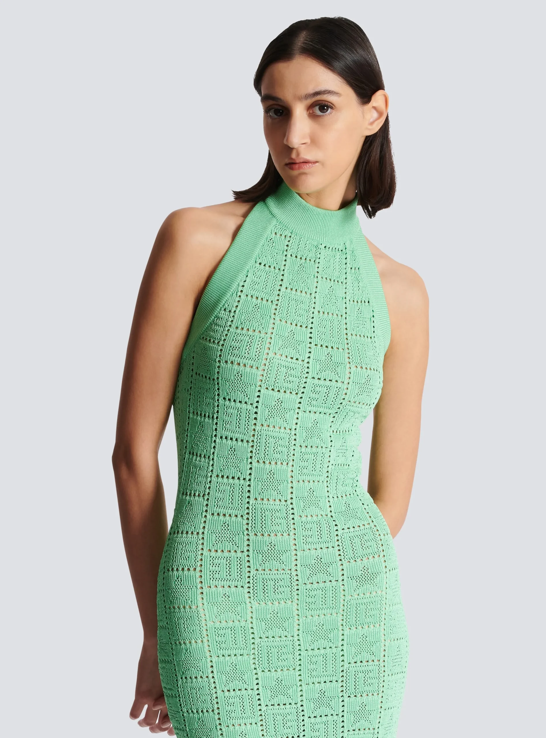 Women Balmain Monogram Knit Backless Dress