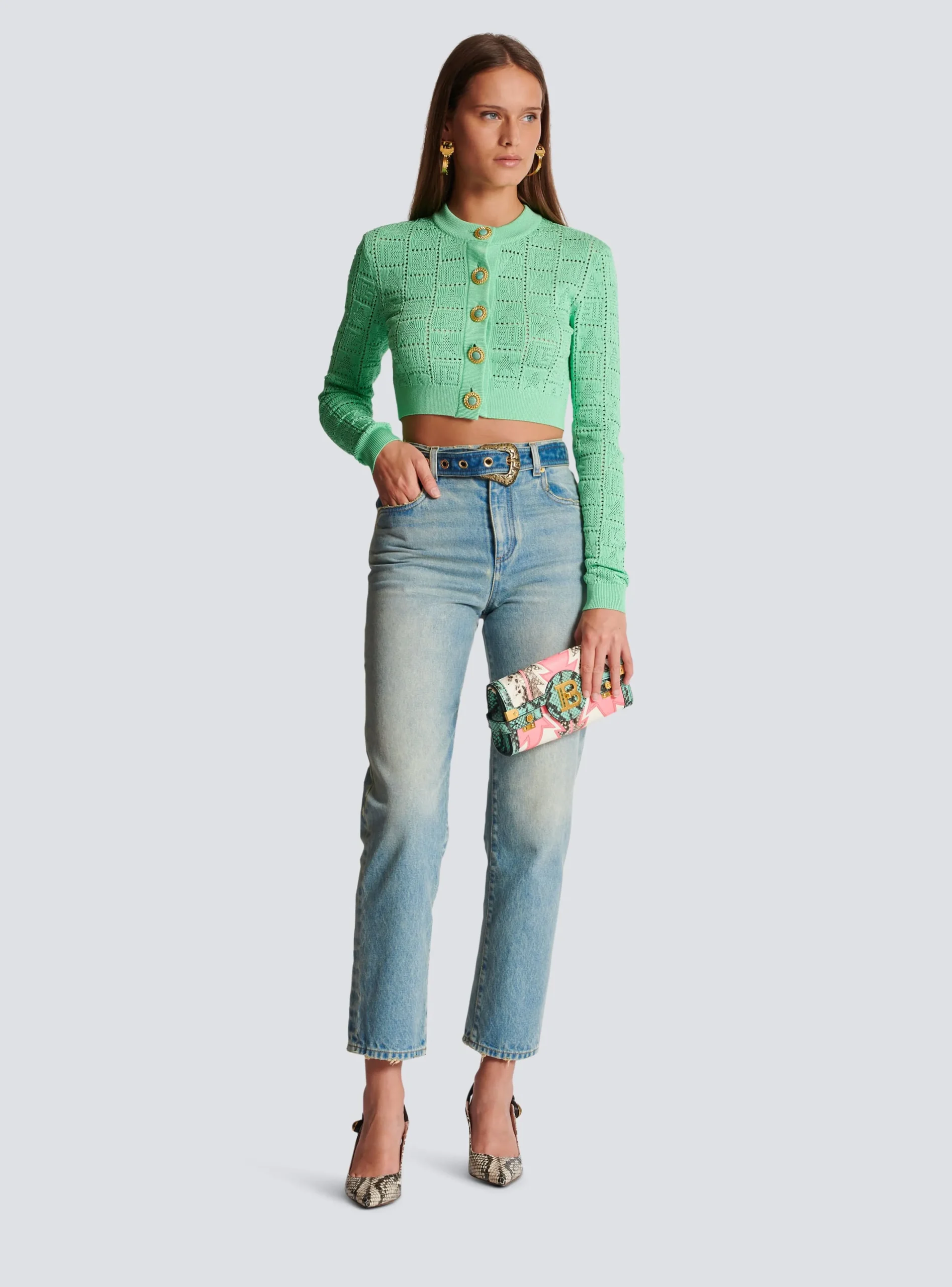 Women Balmain Monogram Knit Cardigan