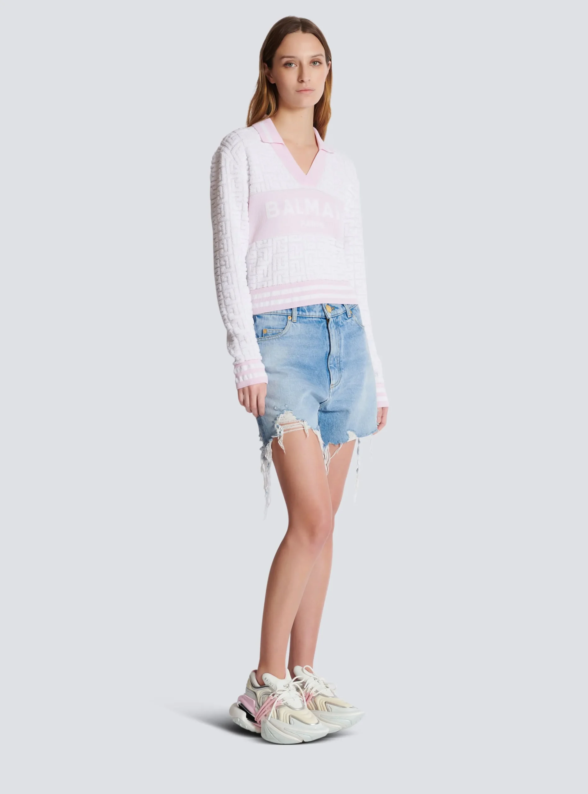 Women Balmain Monogram Knit Polo