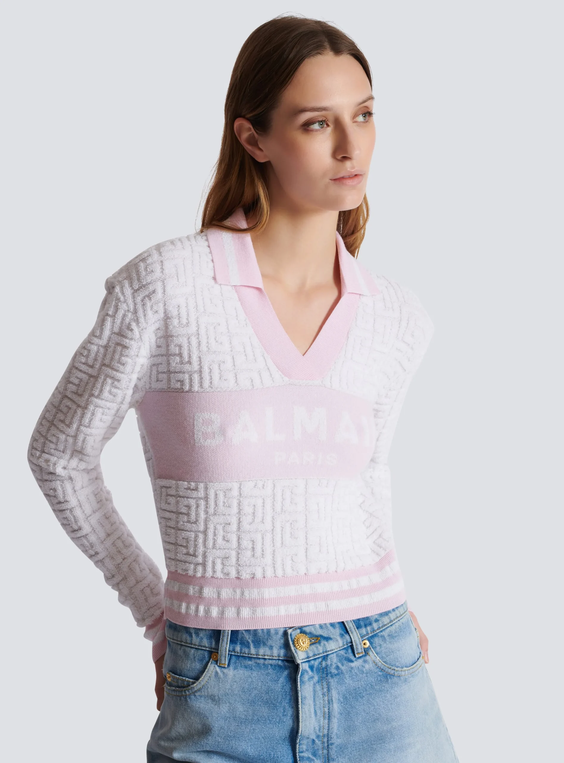 Women Balmain Monogram Knit Polo