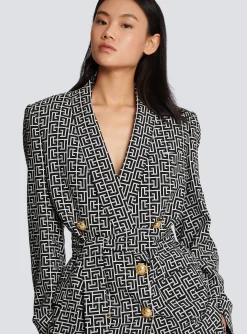 Women Balmain Monogram Printed Jacket With Shawl Collar