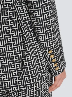 Women Balmain Monogram Printed Jacket With Shawl Collar