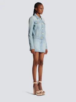 Women Balmain Monogrammed Denim Jacket