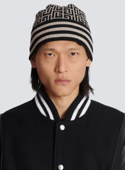 Balmain Monogrammed Embroidered Wool Hat