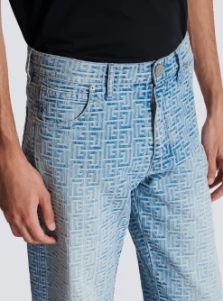 Balmain Monogrammed Jacquard Denim Jeans