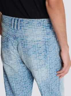 Balmain Monogrammed Jacquard Denim Jeans