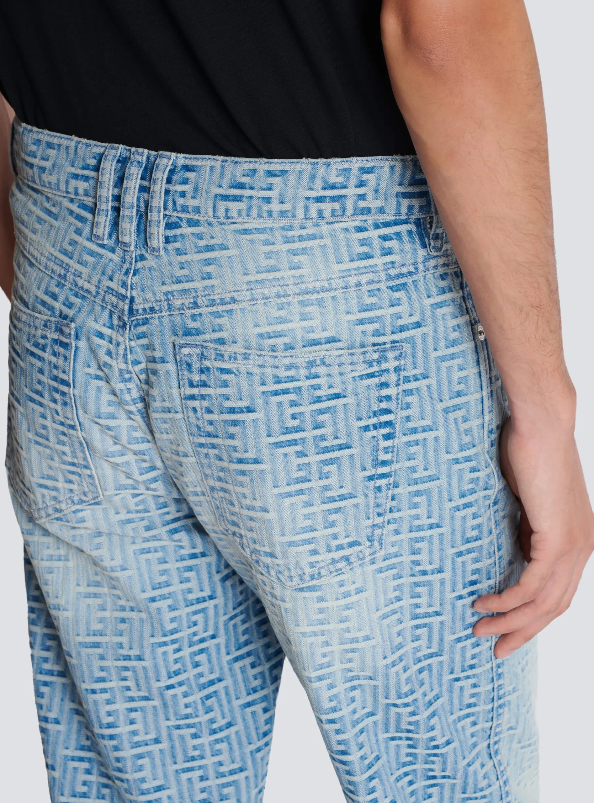 Balmain Monogrammed Jacquard Denim Jeans