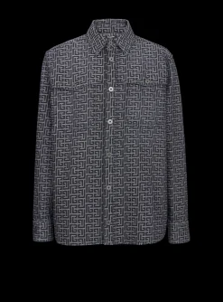 Balmain Monogrammed Jacquard Denim Shirt&nbsp;