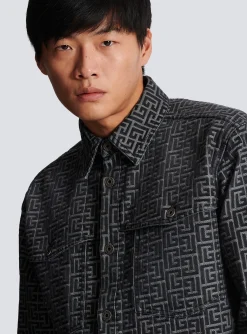 Balmain Monogrammed Jacquard Denim Shirt&nbsp;