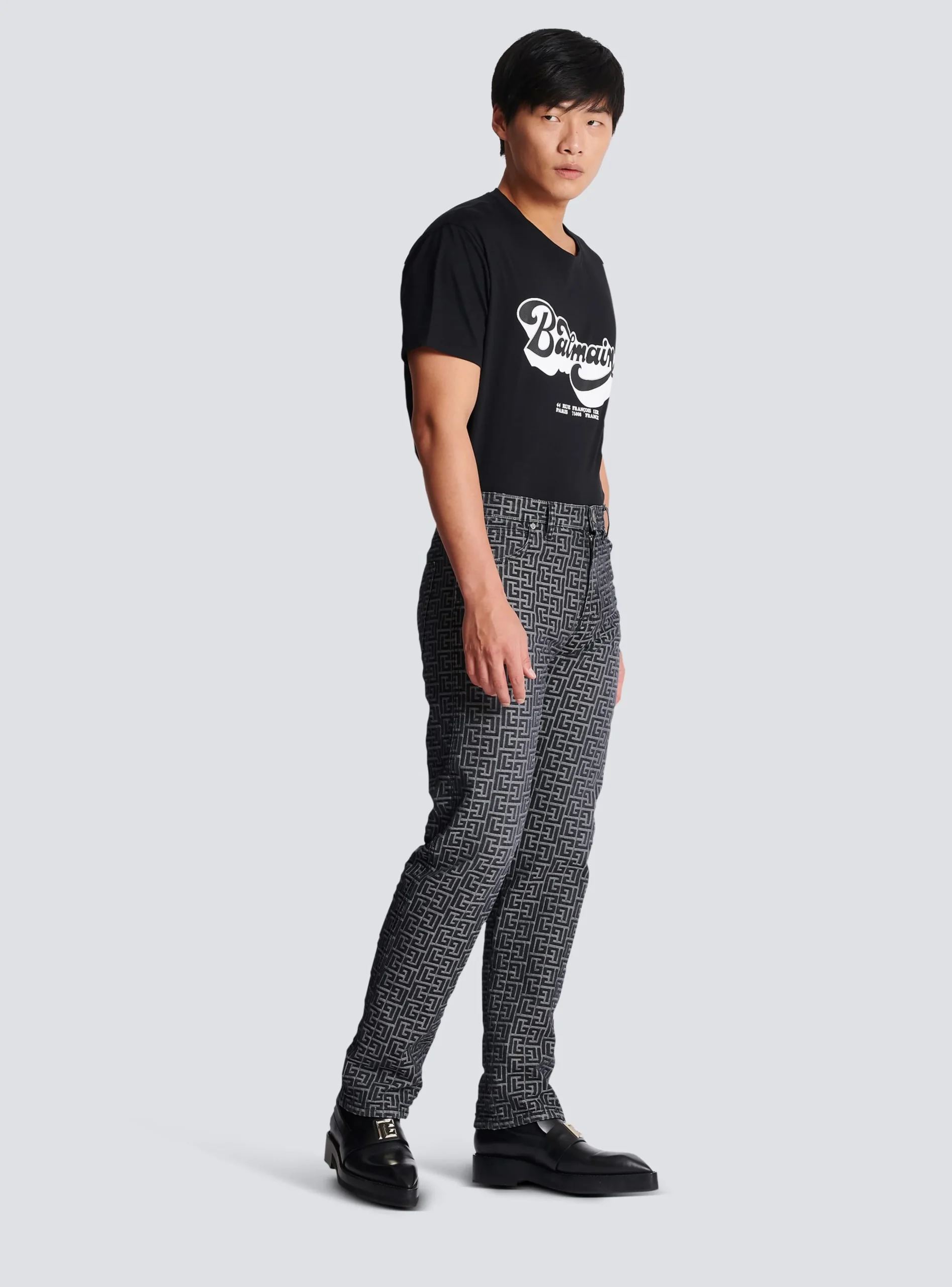 Balmain Monogrammed Jacquard Denim Jeans